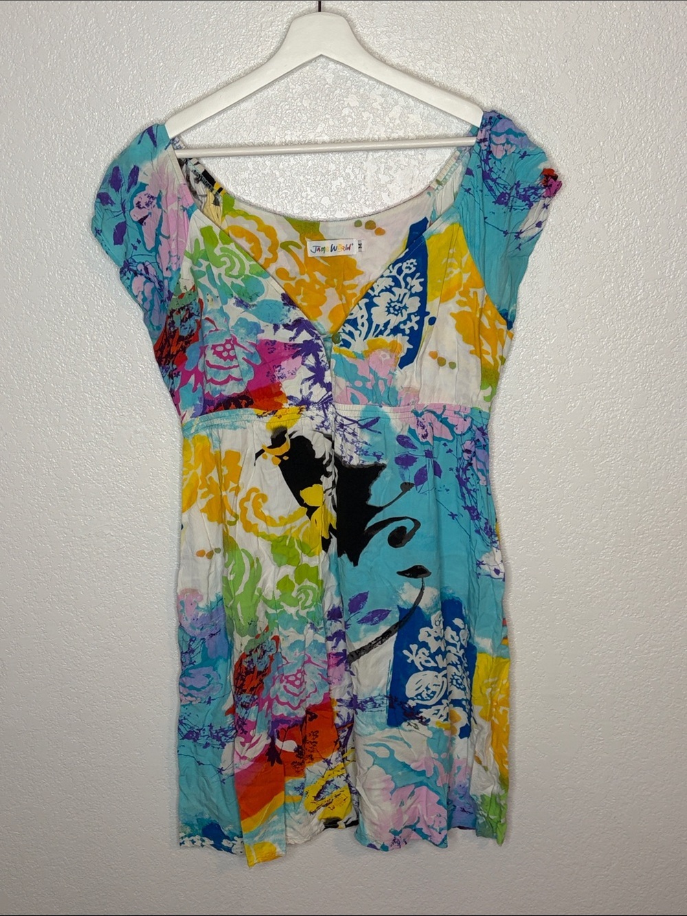 Jams World Multi Color Vienna Chaos Floral Print Mini Babydoll Dress Size Medium